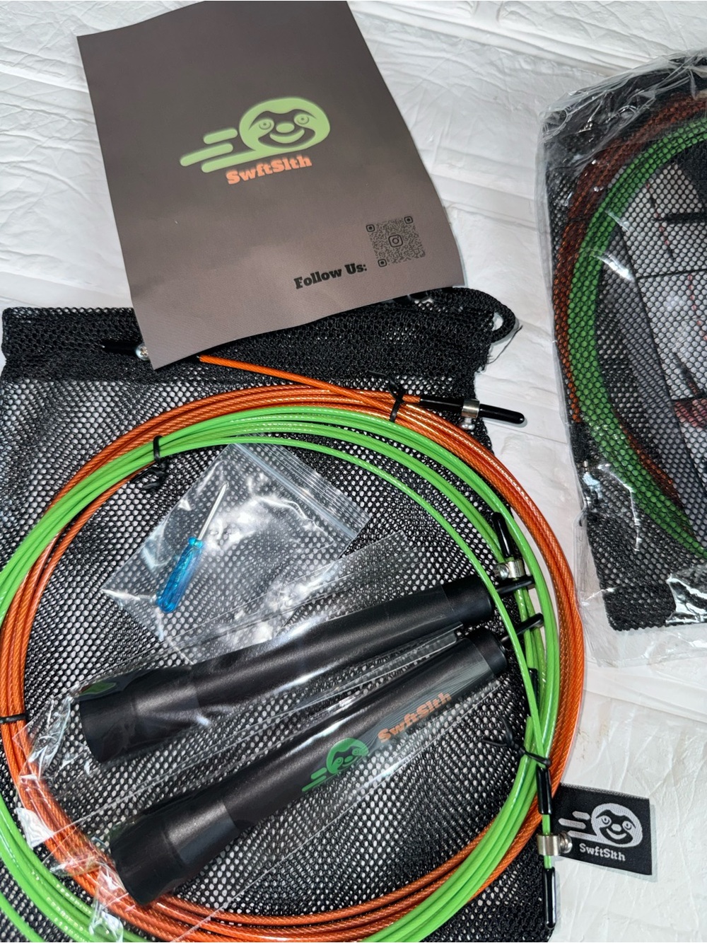 2 Swftslth Cable Speed Rope - Adjustable Tangle Free Jump Rope Adjustable Green - Picture 2 of 10